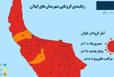 وضعیت کرونایی شهرستان شفت «نارنجی» است / ۱۴ شهرستان گیلان قرمز شدند